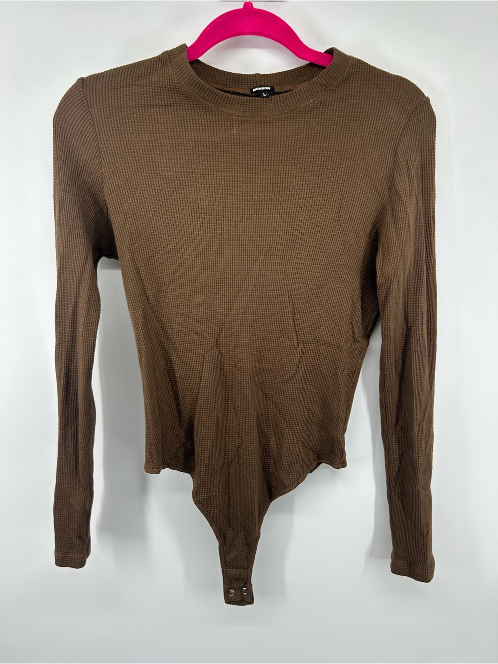 Monrow Chocolate Brown Waffle Long-Sleeve Bodysuit